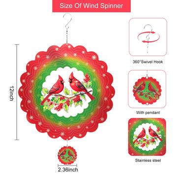 Cardinal Metal Wind Spinners, Cardinal Gifts For Women Mom Grandma Wife Men, 12 Inch 3D Stainless Steel Hanging Wind Spinner For