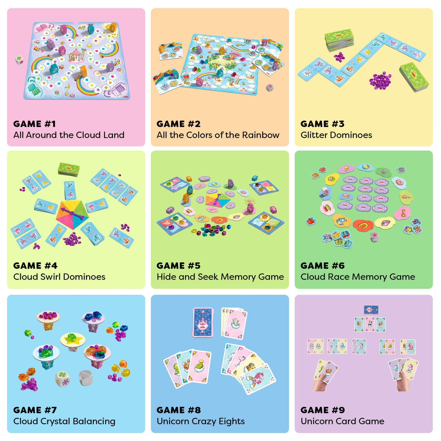 HABA Unicorn Glitterluck Board Game Collection - Fun Family Games for Kids Age 4-8, Multi-color Cardboard