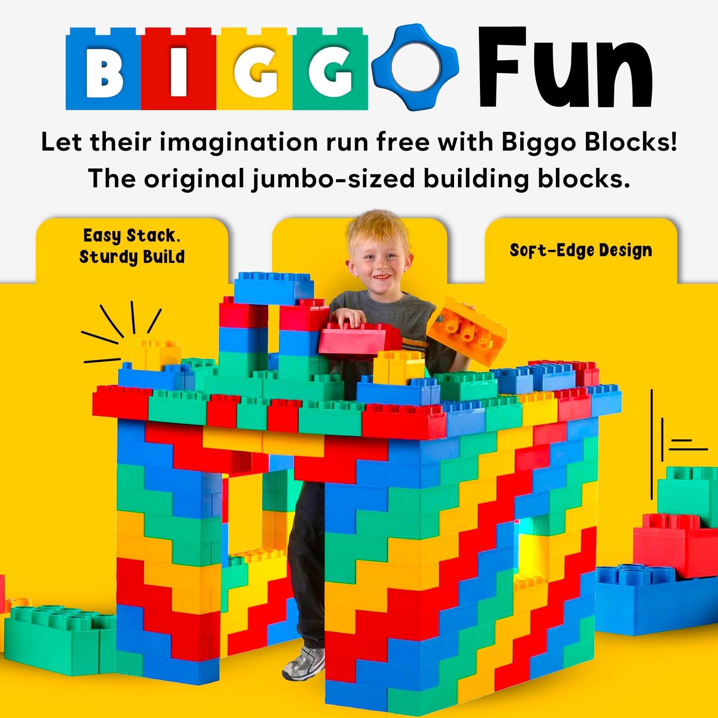 Biggoblocks Big Blocks For Kids Ages 4-8 - Indoor & Outdoor Blocks For Kids Games - Large Building Blocks (24 Pc With 2 Cars) Bi