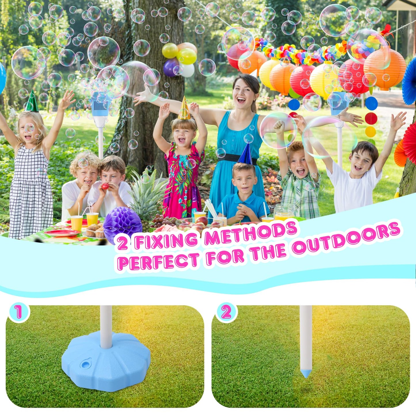 AIERSA Bubble Machine Automatic,Height 47 Inches Vertical Bubble Machine for Parties, Outdoor Battery Bubble Maker with Lights,B