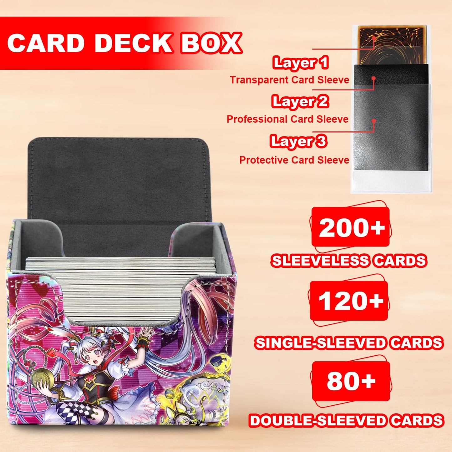 sabermaster Card Deck Box - Premium PU Leather Storage for YGO MTG, Fits 100+ Cards, Color: Maliss