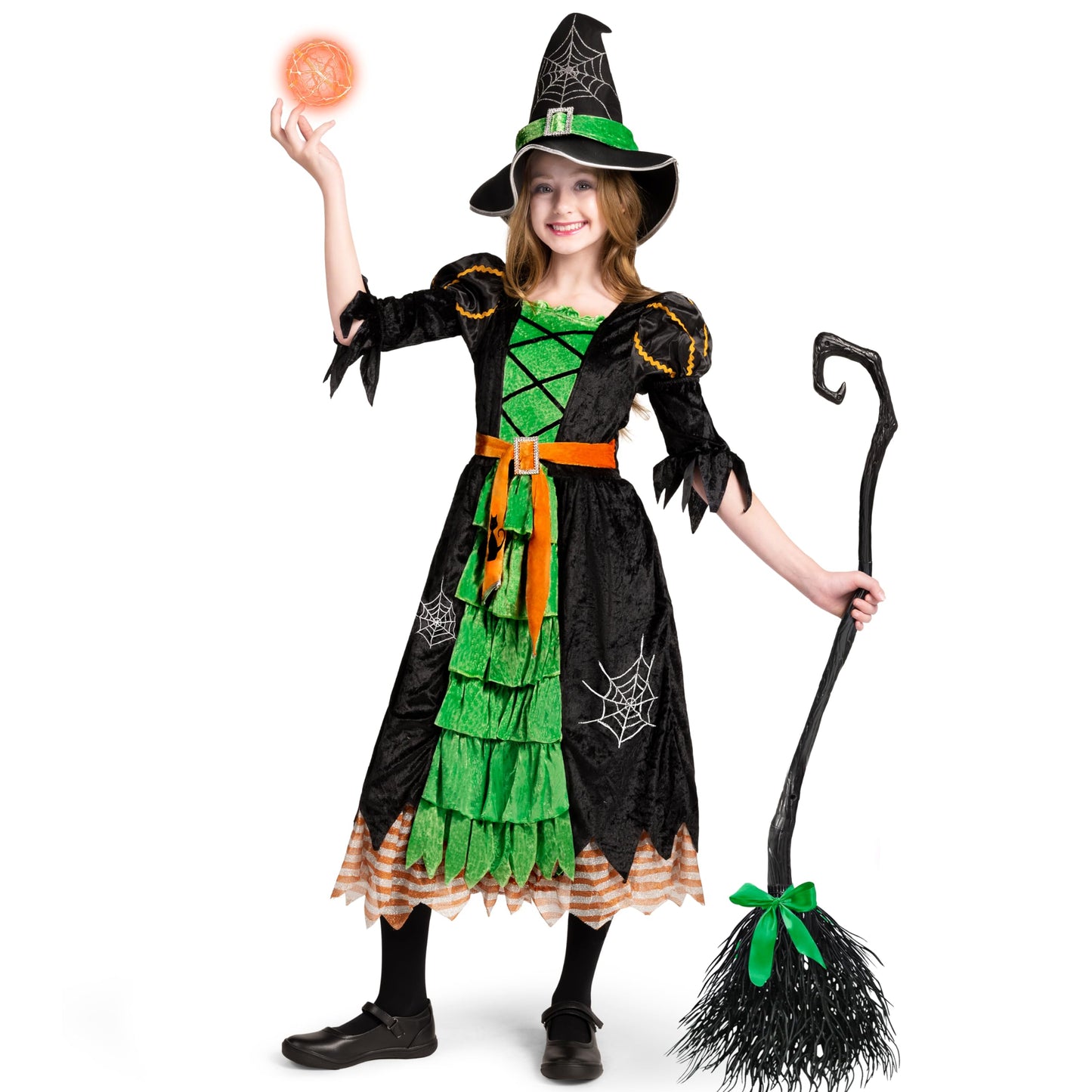 Spooktacular Creations Fairytale Green Cute Witch Dress Halloween Costume Deluxe Set With Hat For Girls (M)