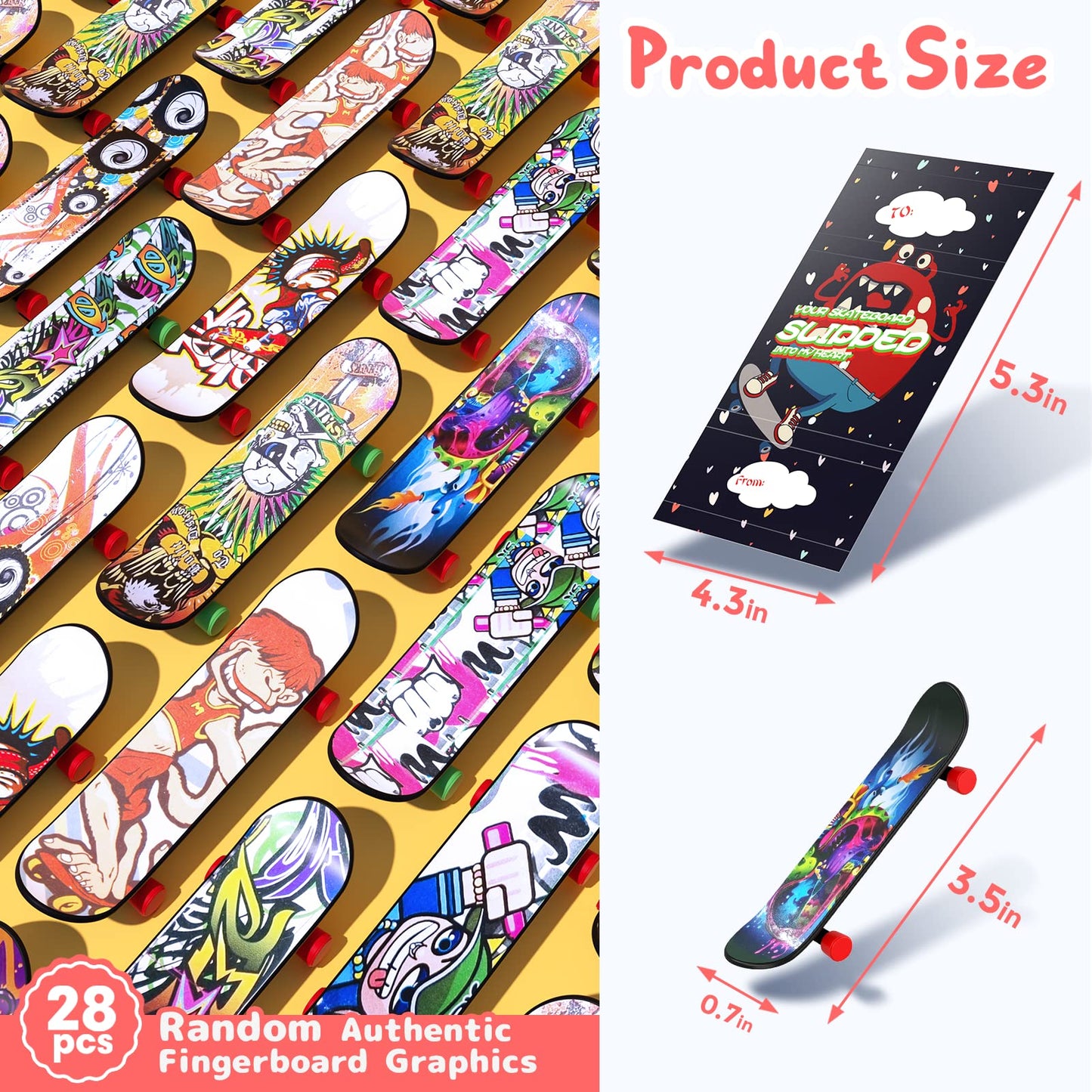 28 Pack Valentines Day Gifts For Kids - Mini Finger Skateboard With Valentine'S Day Greeting Cards For Kids, Fingerboard Skate L