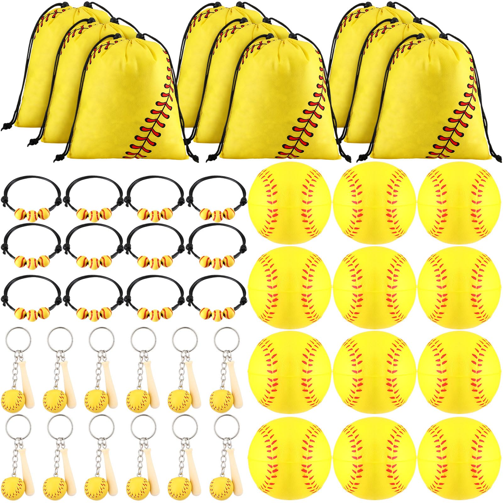 Nuogo 48 Pcs Softball Party Favors Softball Gifts For Girls Include 12 Pcs Softball Goodie Bags 12 Pcs Softball Keychain 12 Pcs