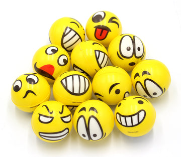 Set of 12 - Fun Face Stress Balls Cute Hand Wrist Stress Reliefs Squeeze Balls for Kids and Adults at School or Office Party Fav