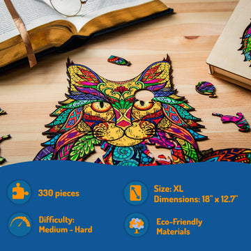 Wooden Jigsaw Puzzles For Adults Xl 330 Piece (18   X12.7   ) - Cat Wood Puzzle For Adults By The Puzzled Tree Unique Puzzles