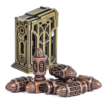 Udixi Metal Dnd Bullet Dice Set With Magazine Container, 7-Die Solid Polyhedral Metal Dice Set For D&D, Role Playing Game Or Oth