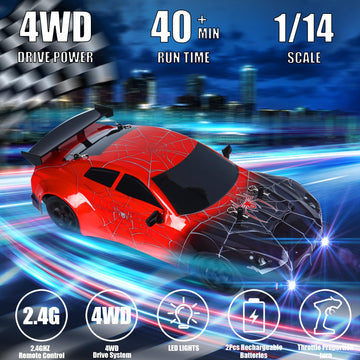 iBlivers Spider RC Drift Car, 1:14 Monster Truck Remote Control Drift Car with Full Proportional Throttle 4WD GT Drift RC Cars w