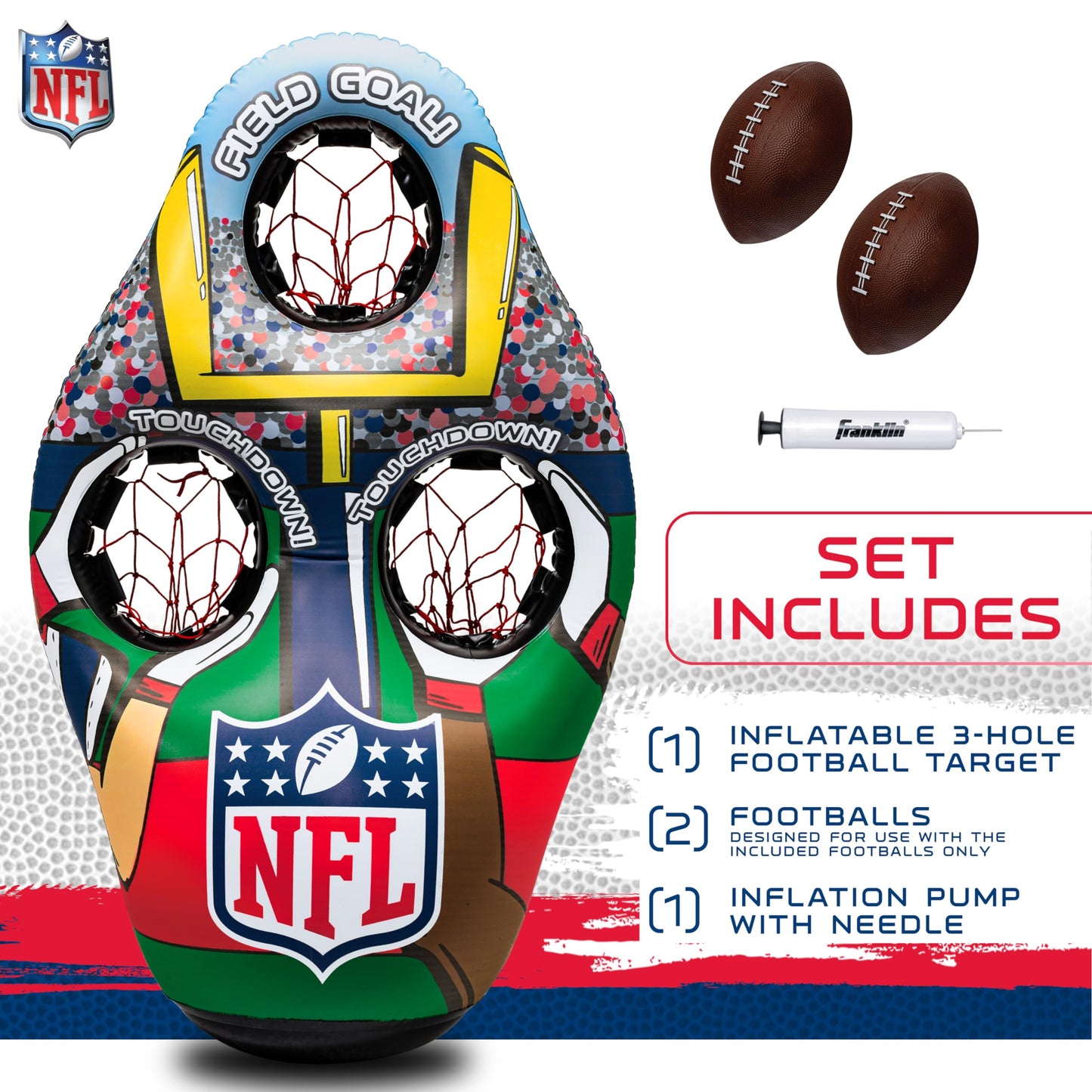 Franklin Sports NFL Inflatable Target Toss Game - Kids Mini Football tossing Game Set - Portable Indoor + Outdoor Toy Football Target + Mini Footballs - 51