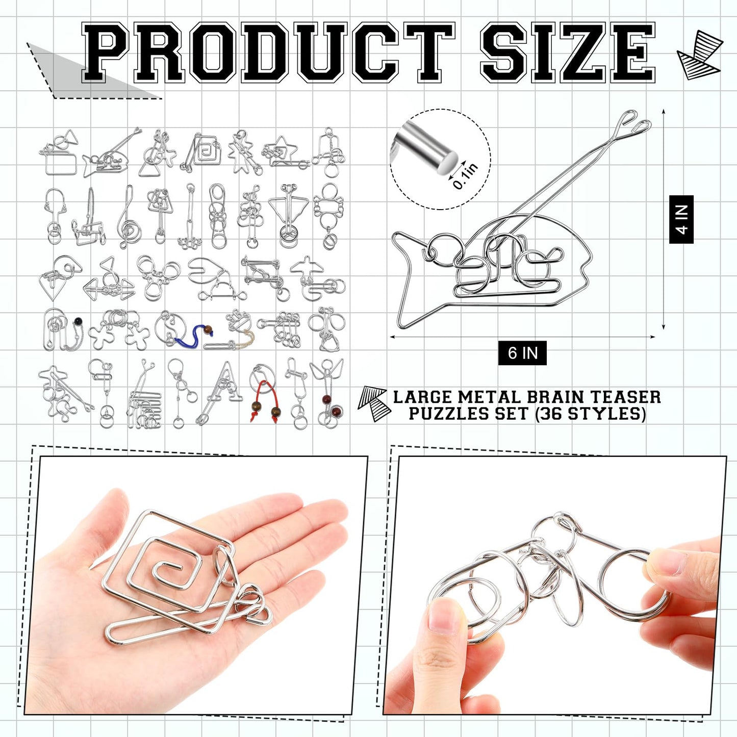 Yilloog Metal Brain Teaser Puzzles Set of 36 with Pouch  Steel IQ Games Physics Mind Metal Puzzles for mature-themeds Basket Stocking Stuffers for mature-themeds Challenge Gifts(9 Linked Rings)