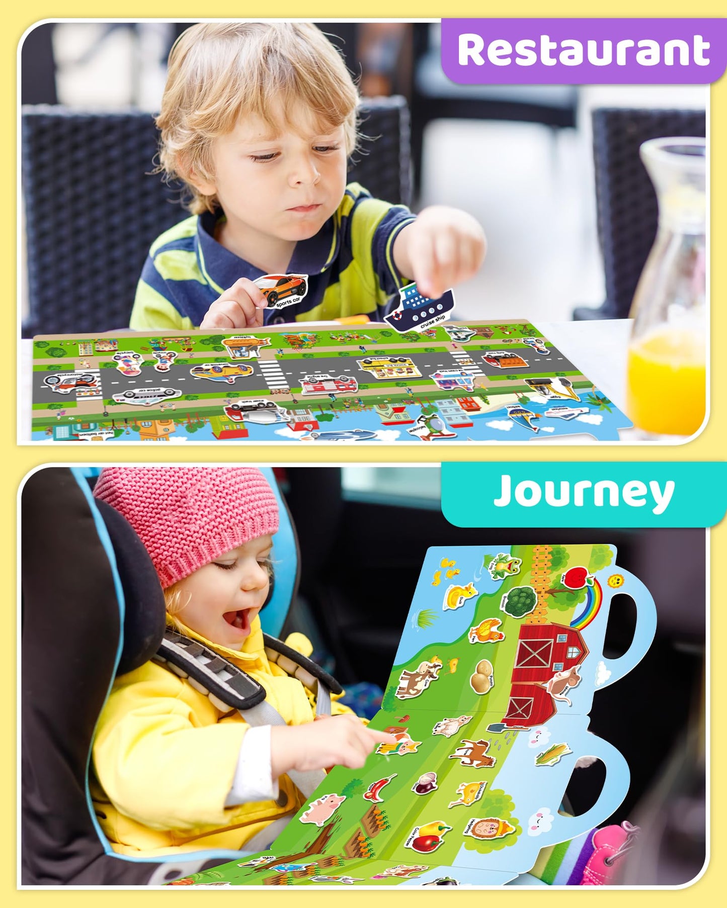 Benresive Reusable Sticker Books For Kids 2-4, Sticker Books For Toddlers 1-3, Toddler Sticker Book Age 2-4, Toddler Travel Toys Activities Crafts Gifts - Farm, Space And Vehicle