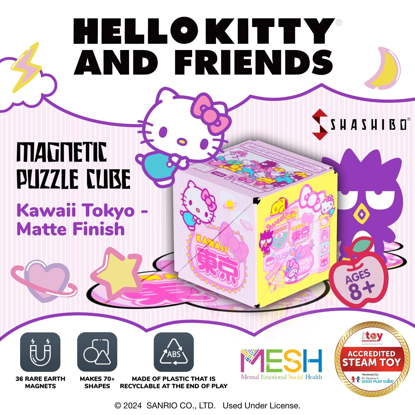 Shashibo Hello Kitty & Friends Shape Shifting Box - Award - Winning,Patented Magnetic Puzzle Cube W/ 36 Rare Earth Magnets - Fidget Toys For Adults & Kids 8+, Transform Into Over 70 Shapes (Kawaii)