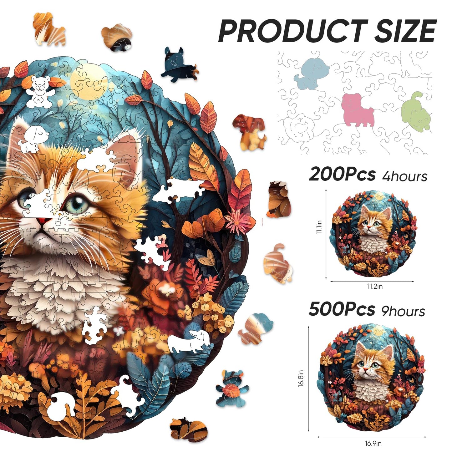 Wooden Puzzles For Mom - 3D Vision Effect Flower And Cat Wooden Puzzle 200 Pcs Unique Shape Advanced Jigsaw Puzzle, Wood Puzzles