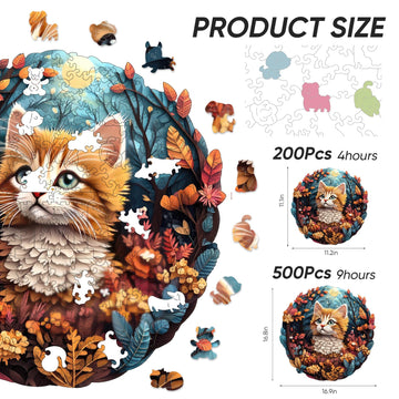 Wooden Puzzles For Mom - 3D Vision Effect Flower And Cat Wooden Puzzle 200 Pcs Unique Shape Advanced Jigsaw Puzzle, Wood Puzzles