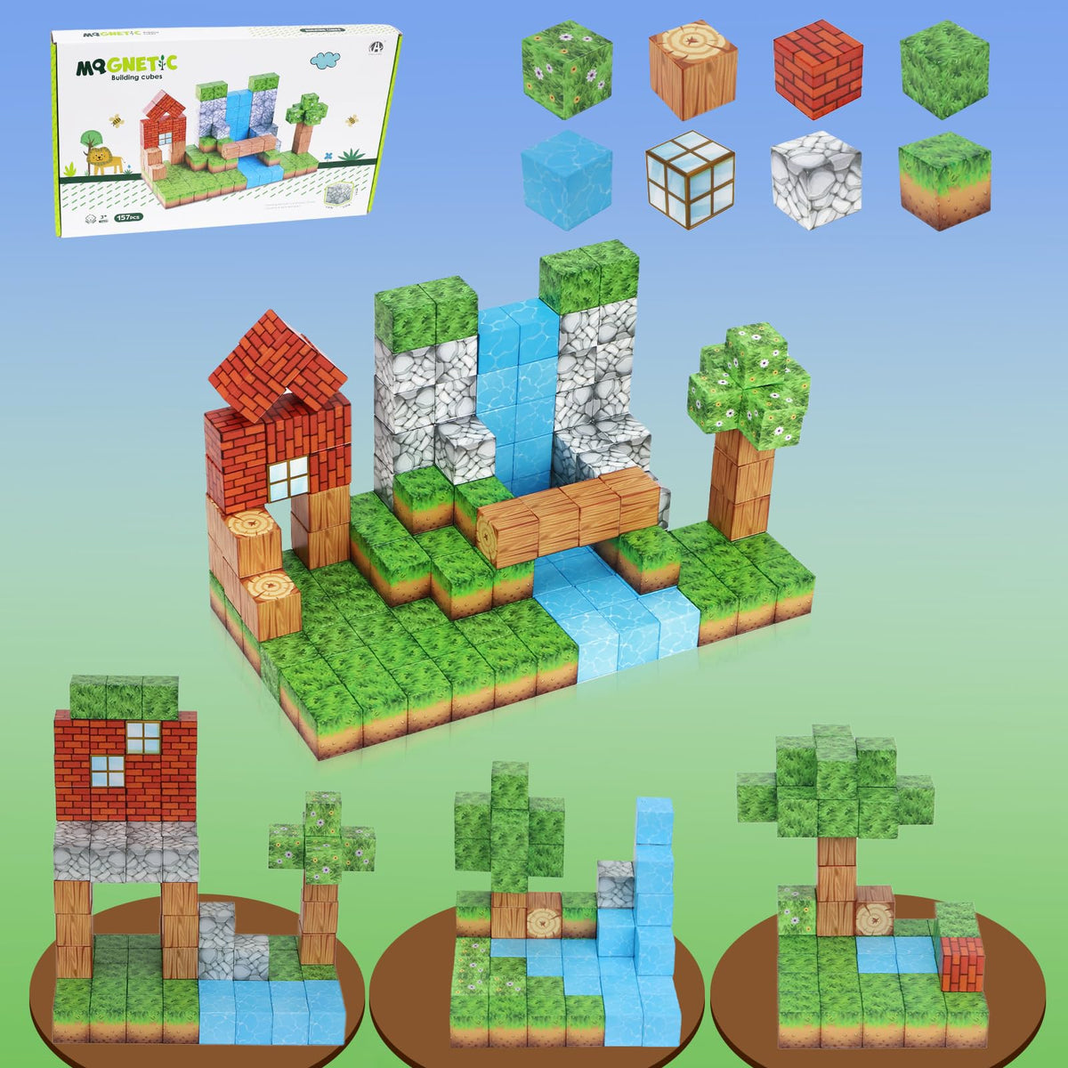 Cyangiwy 200PCS Themed Magnetic Blocks, Pixelated Building Toys with Strong Magnetic Adsorption for Boys Girls Age 612