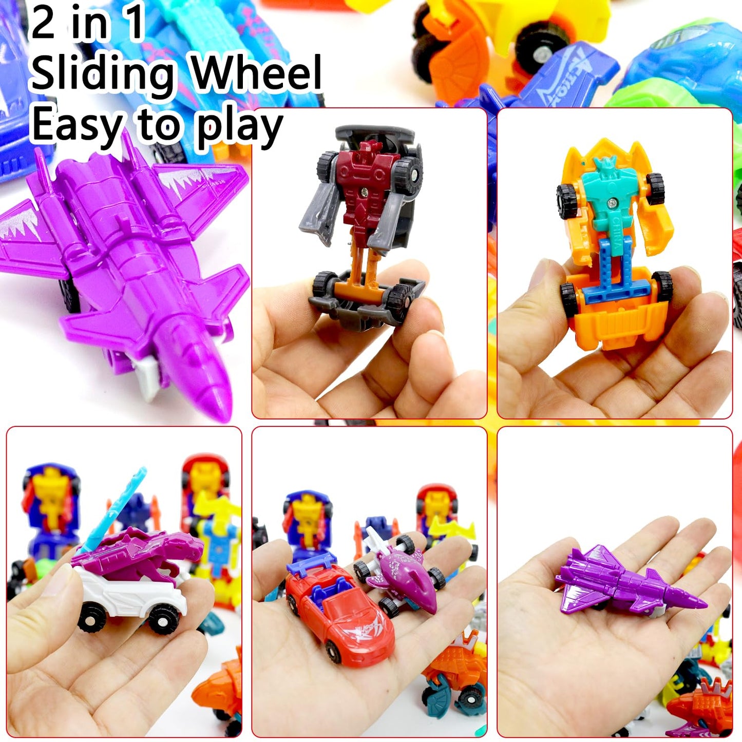 SCKTYZS Mini Transform Robot Car for Toddler, Converting Action Figures Include Pink Sports Car Red Police Car Blue Plane, Girl