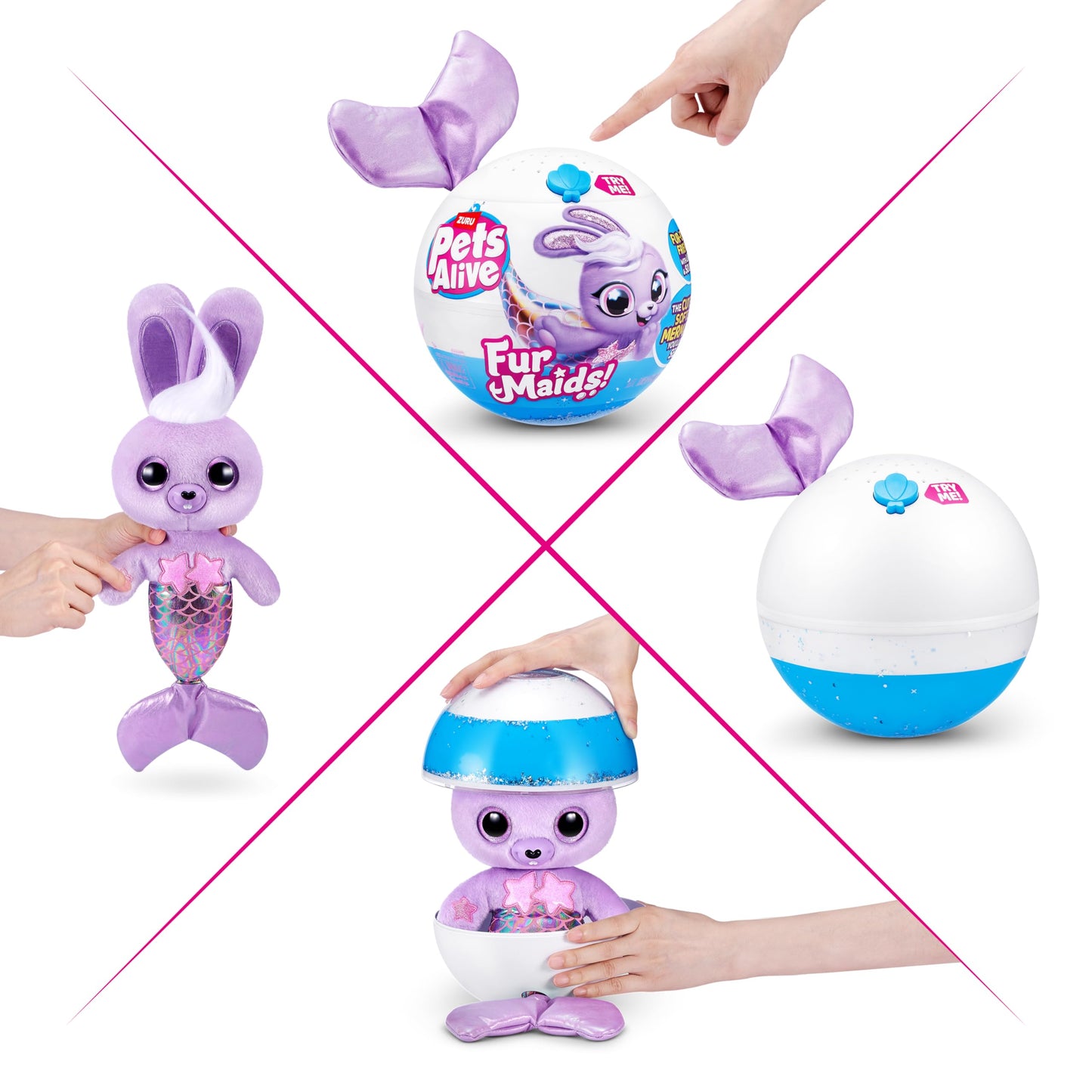 Pets Alive Furmaids By Zuru Mermaid Plush Interactive Lights Sounds Girls Toy (Purple Bunny)