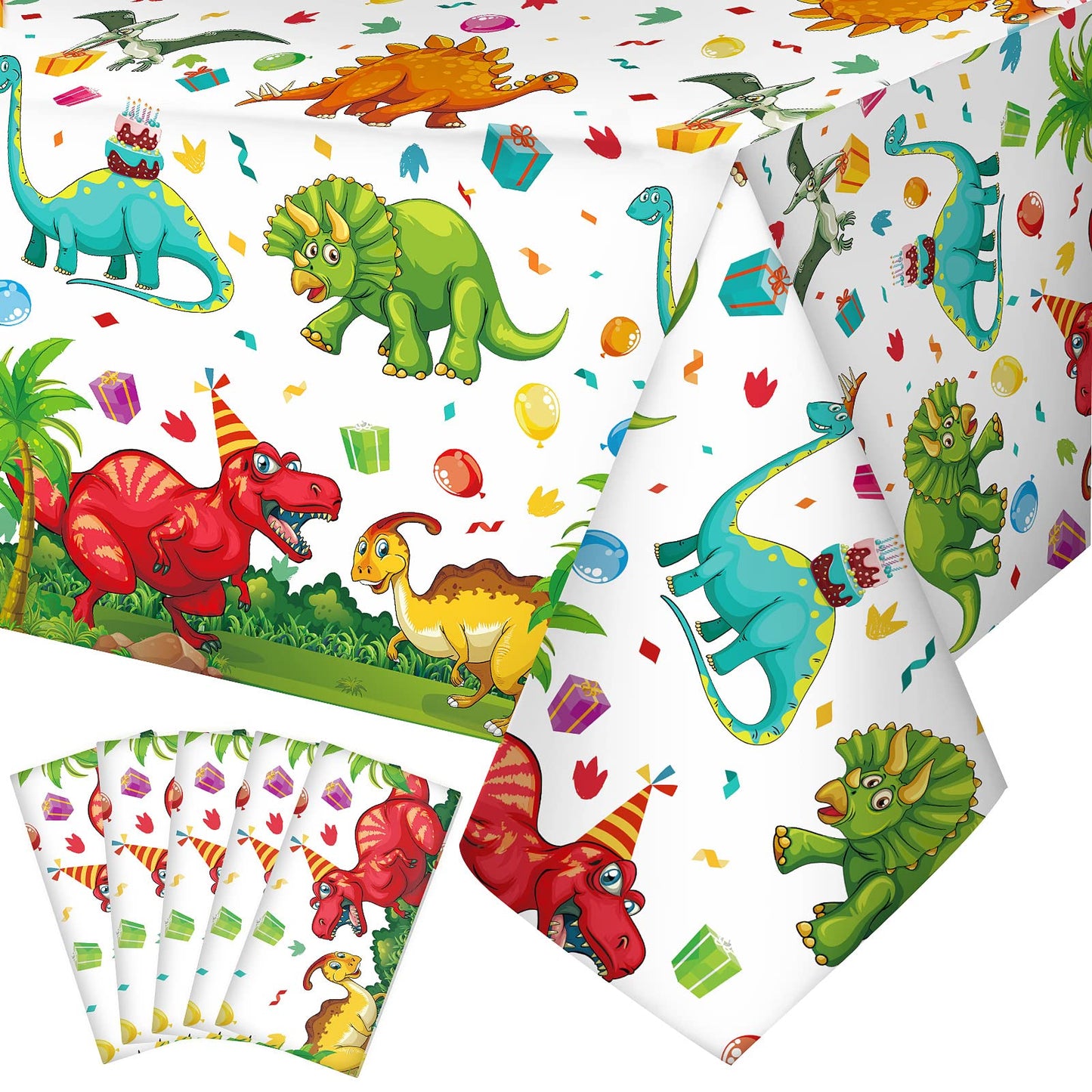 Tegeme 5 Pcs Dinosaur Plastic Tablecloth Dinosaur Party Table Cover 54 x 108 Inch Disposable Waterproof Dino Print Table Cloth f