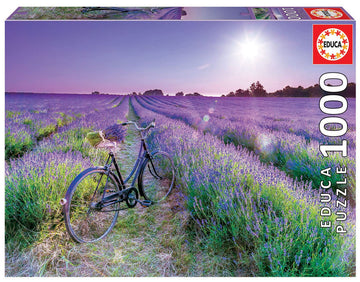 Educa - Bicycle In A Lavender Field - 1000 Piece Jigsaw Puzzle - Puzzle Glue Included - Completed Image Measures 26.8' X 18.9' - Ages 14+ (19255), Multicolor
