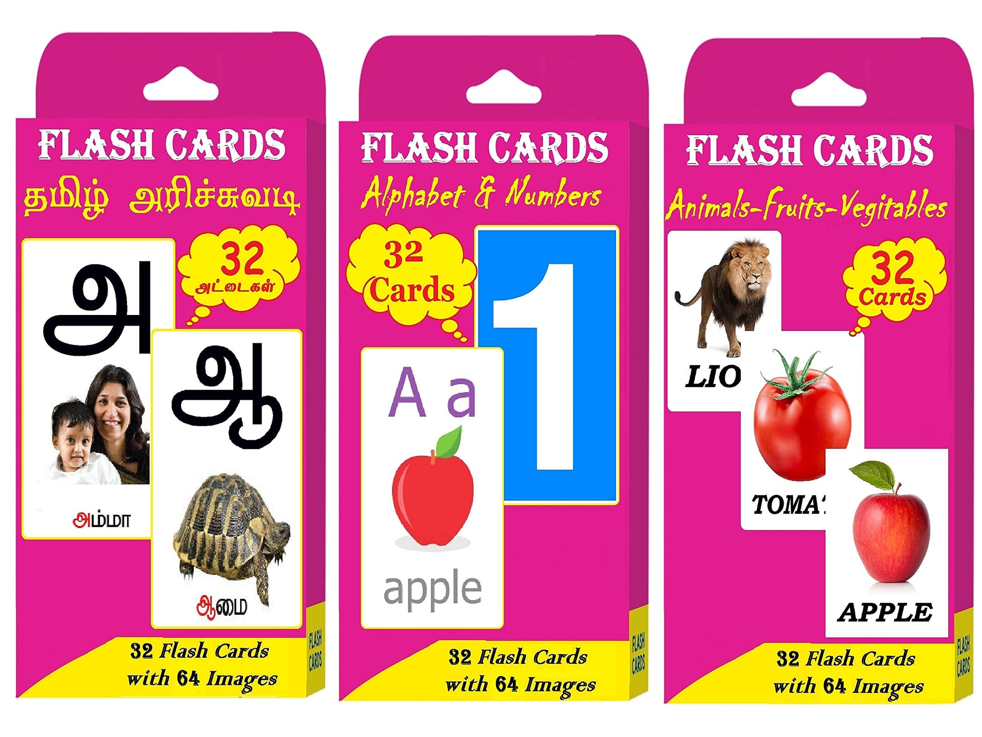 Tamil & English Alphabets Flash Learning For Kids | 96 Cards & 192 Images  Early Learning Flash Cards Of Alphabet, Numbers, Fru