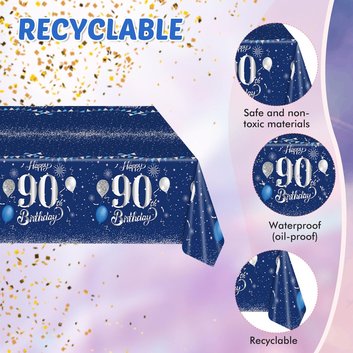 Blue 90Th Birthday Decorations For Men Navy Blue Silver Happy 90Th Birthday Tableware Set Include Happy 90Th Birthday Plates Nap