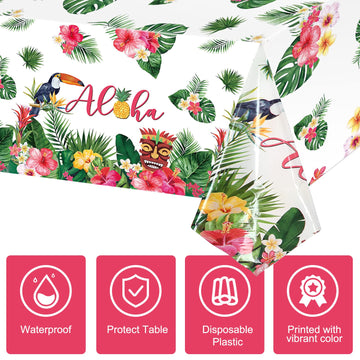 Breling Hawaiian Luau Tablecloths, 108 X 54 In Luau Decorationtropical Palm Leaves Table Cloth Hawaii Disposable Plastic Rectang