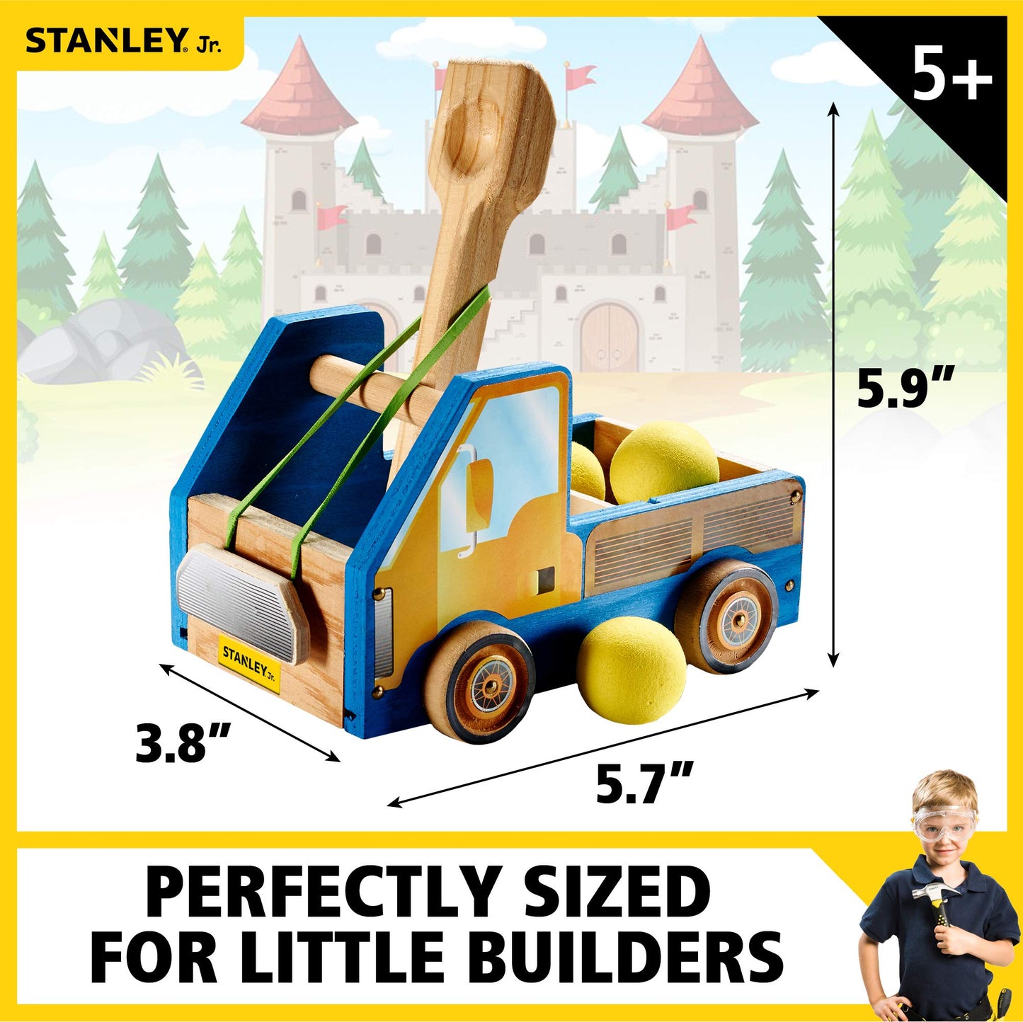 Stanley Jr. Red Toolbox Diy Truck Catapult Building Kit For Kids Jk005-Sy: Children’S Yellow Wood Construction Toy Beginning Woodworking Set With Paints Ages 5-12