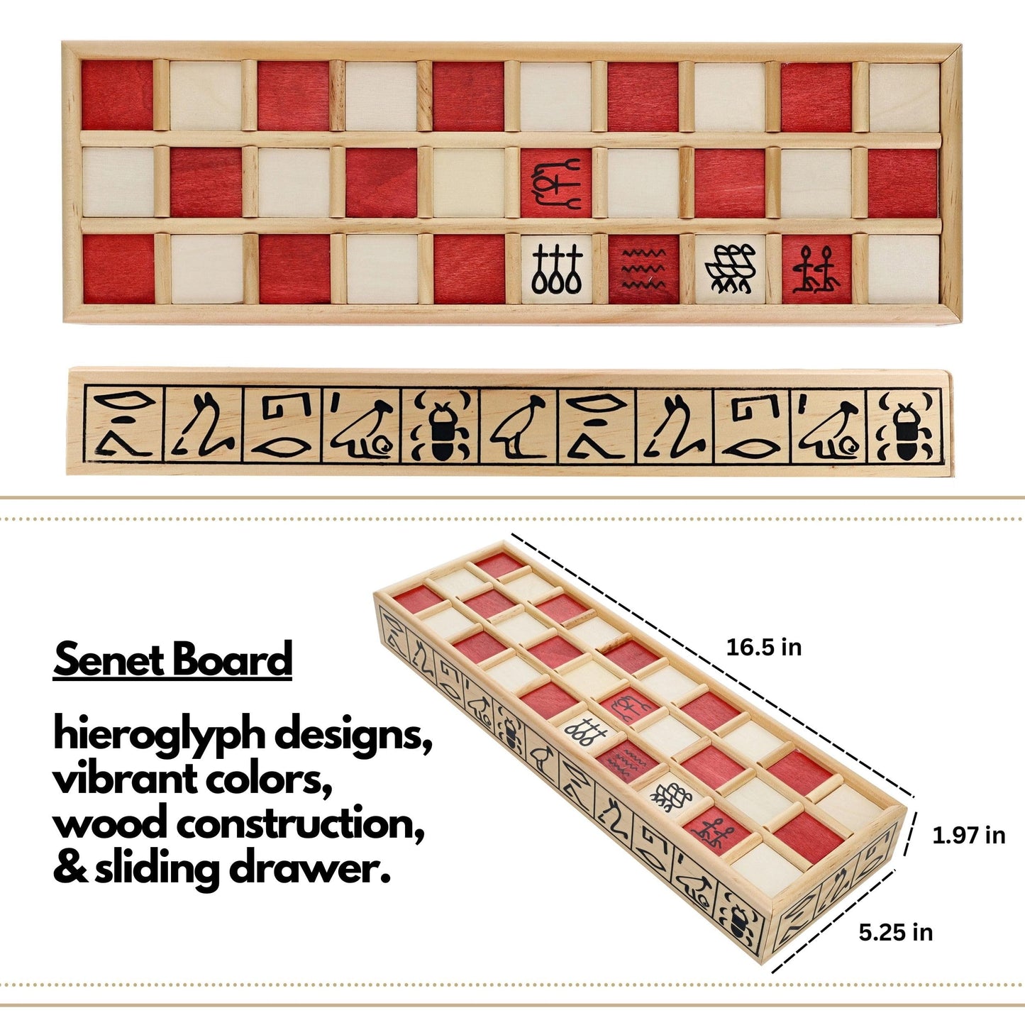 WE Games Senet Board Game - Handcrafted Wood Set, 16.25" x 5" x 2.25", Brown, Model WDX492316 for Family Fun & Cultural Education