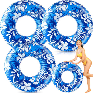 Motionchic Jumbo Float Tube 47.24 Inches Inflatable Pool Floats Large Pool Tube Tropical Leaves Inflatable Tube Blue White Pool 
