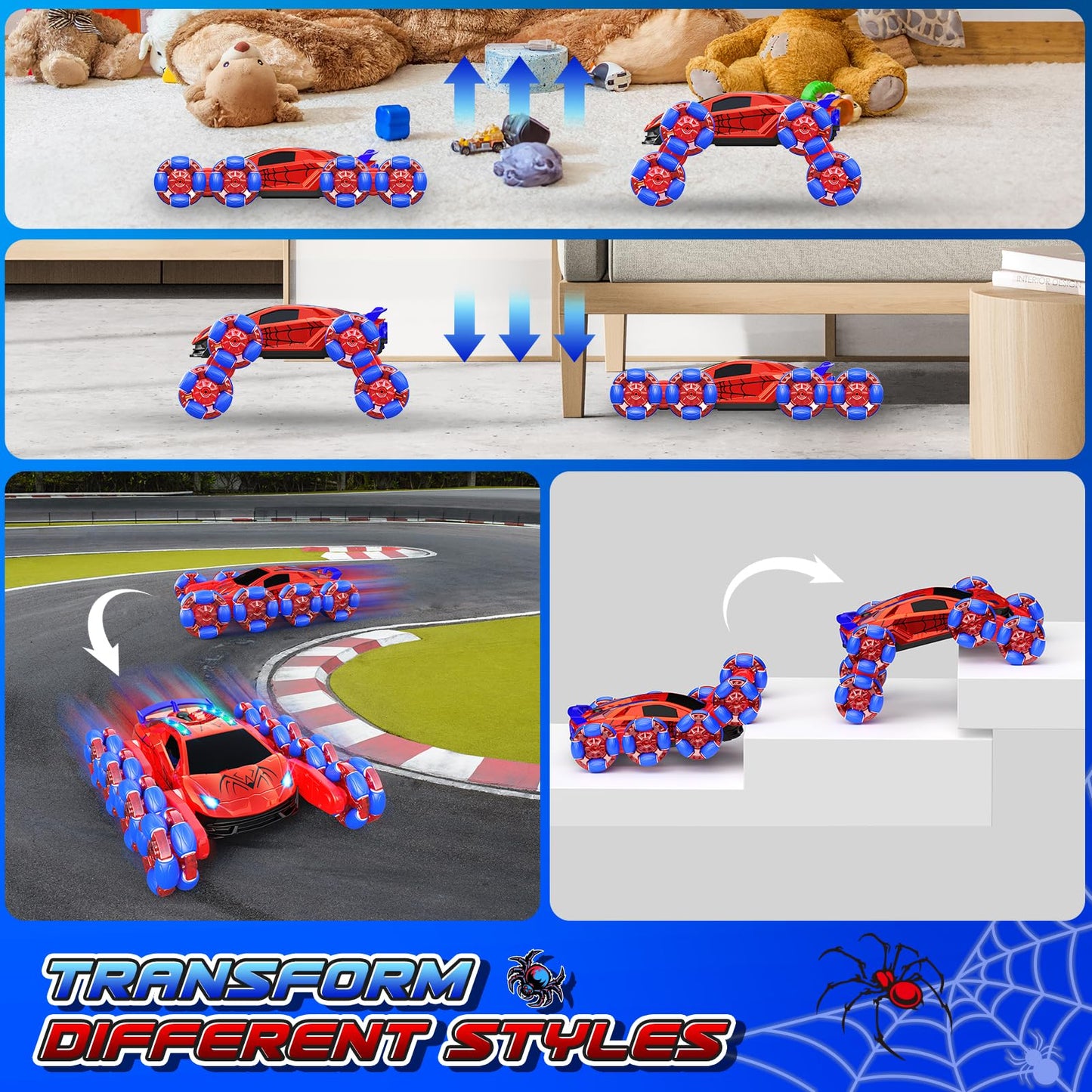 Yeriayha Remote Control Car, 8Wd Rc Stunt Car Kids Toys For Age 8-13 Double Sided 360 Rotating Rc Car Rechargeable Racing Drift