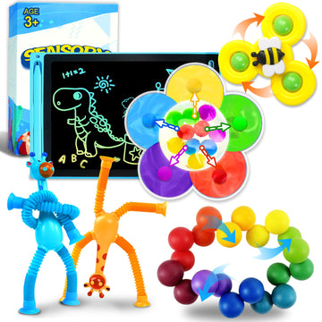 6PCs Sensory Travel Toys Pack for Toddler 3 4 5 Year Old Quiet Airplane Travel Activities Essential With Icd Writing Tablet Suct