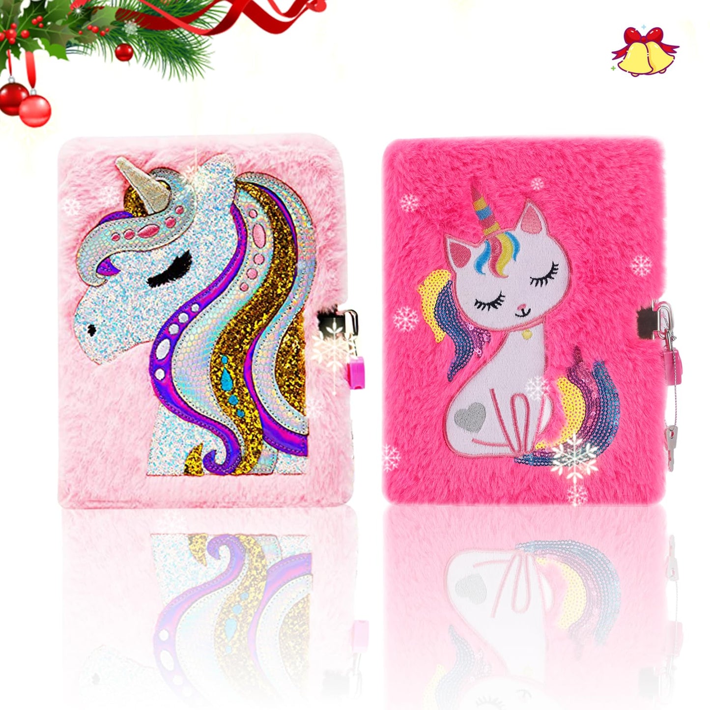 Dicvute 2Pcs Diary With Lock, Gift For 6 7 8 Years Old Girls, Fuzzy Notebook Cute Unicorn Cat Diary Secret Writing Plush Journal
