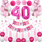 Sweet 40Th Birthday Decorations For Women, Pink And White 40 Happy Birthday Balloons, 40Th Birthday Party Supplies Including Pin