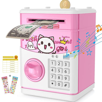 Piggy Bank For Kids, Money Bank For Girls Boys Teen Adults Electronic Atm Machine Password Cash Coin Can With Stickers, Toy For 5 6 7 8 9 10 11 12 Year Old Children Birthday Gifts