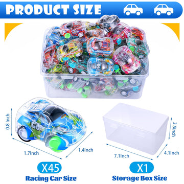 Derte 45 Pieces Mini Pull Back Cars For Kids Racing Vehicles Toys Bulk With Storage Box Party Favor Supplies Classroom Prizes Tr