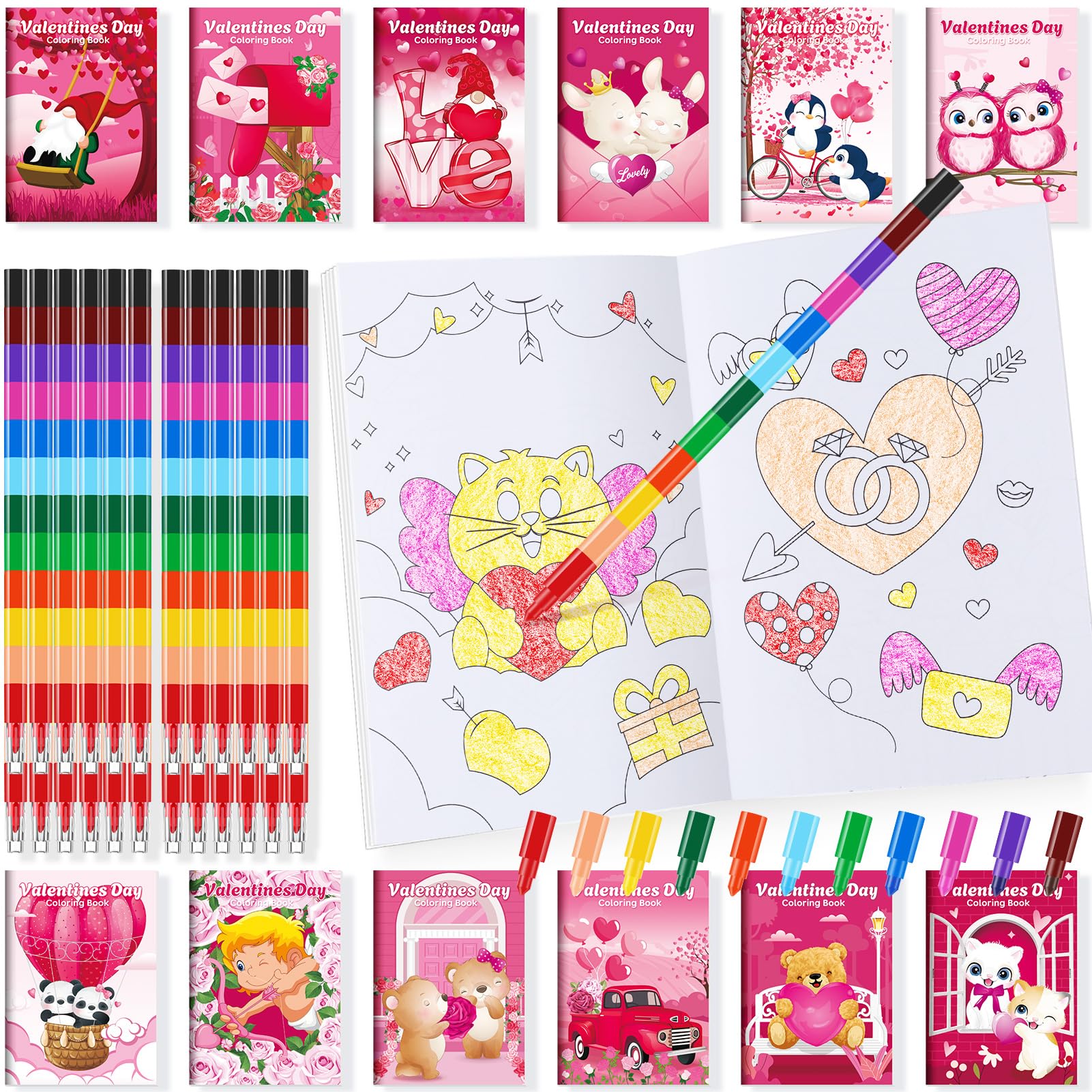 Ben Louis 24 Pcs Valentines Day Mini Coloring Books Kids With 24 Crayons Valentine Day School Party Favors Activity Books Bulk F