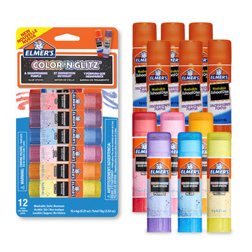 Elmers Color n Glitz Glue Sticks Washable Assorted Colors Includes Disappearing Purple Glue Sticks 6 Grams 12 Pack