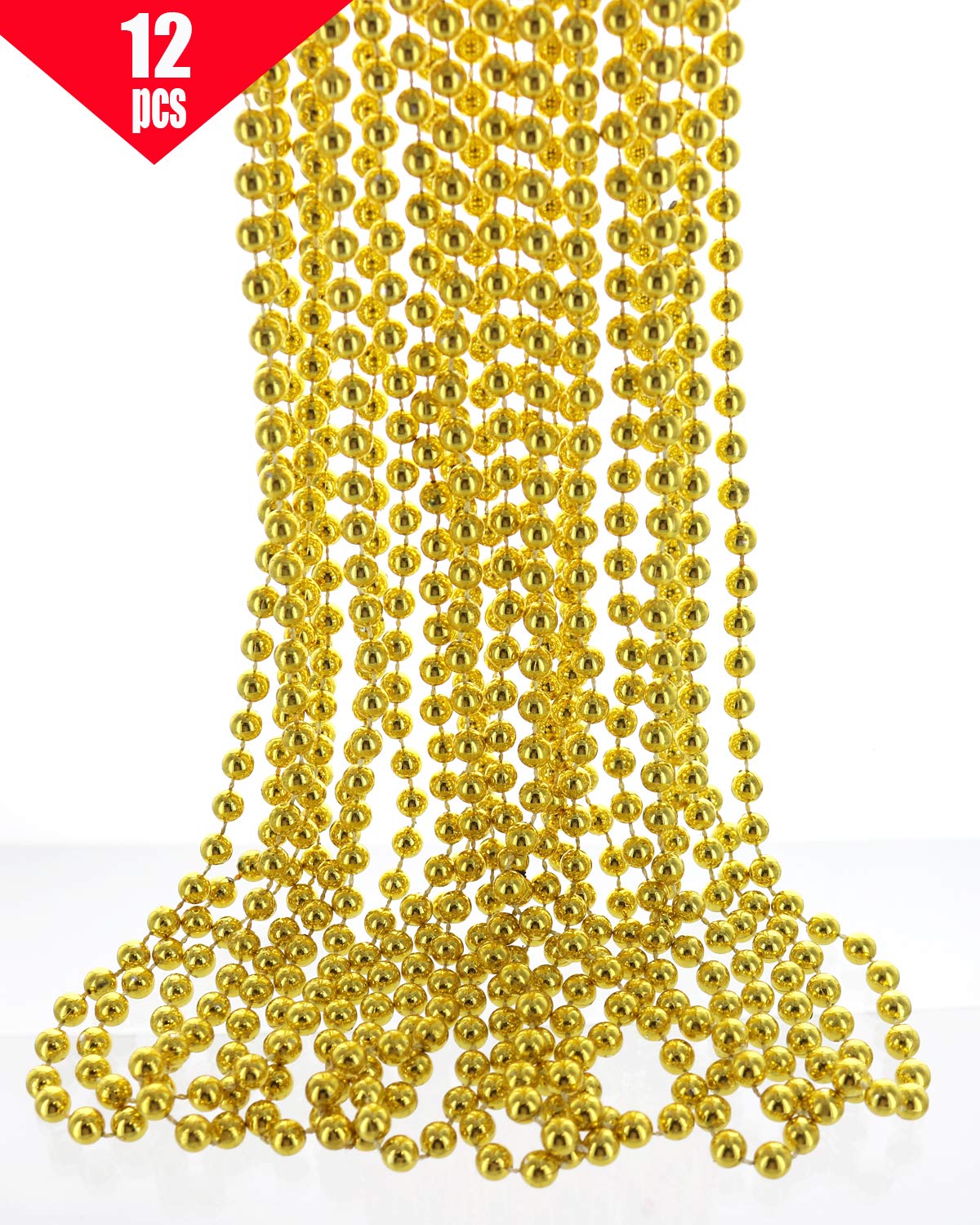 GiftExpress 33'' 7mm Metallic Gold Beaded Necklaces, Bulk Mardi Gras Party Beads Necklaces, Holiday Beaded Costume Necklace for