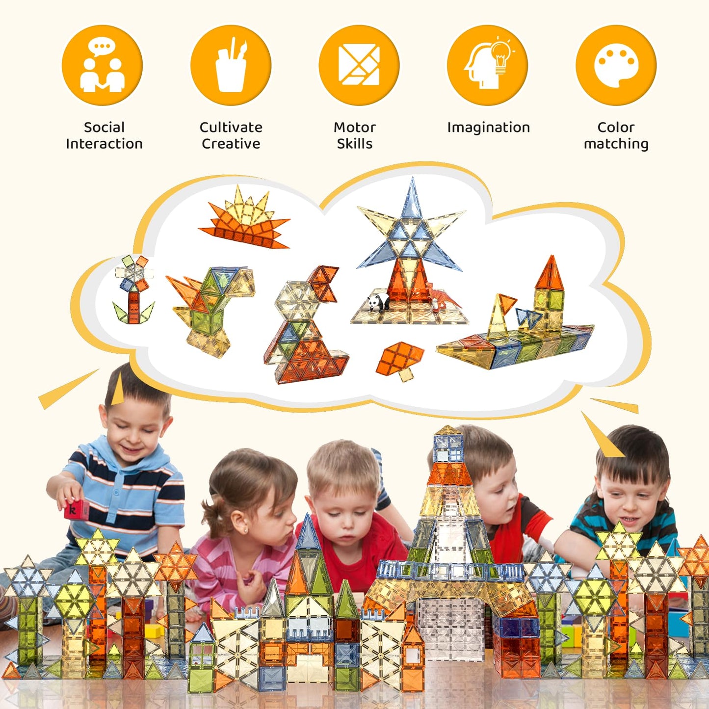 100 Pcs Magnetic Tiles, Brown Large Magnetic Blocks Building Set For Kids Age 3-5 4-8, Stem Magnet Toys 3D Kids Magnets Preschoo