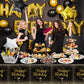 QUERICKY 2 Pack Black Gold Happy Birthday Tablecloths, 51x87 Plastic Disposable Rectangle Black Gold Table Cover for Men Women