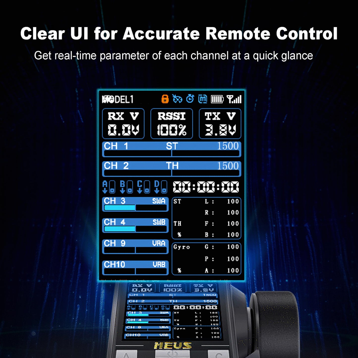 MEUS RACING ME-10B 10-Channel RC Transmitter & Receiver, 2.4GHz, Coach Mode, Orange, for 1/8 1/10 1/
