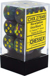 Chessex Dice d6 Sets: Festive Rio Marble Swirl with Yellow Pips - 16mm Six Sided Die (12) Block of Dice
