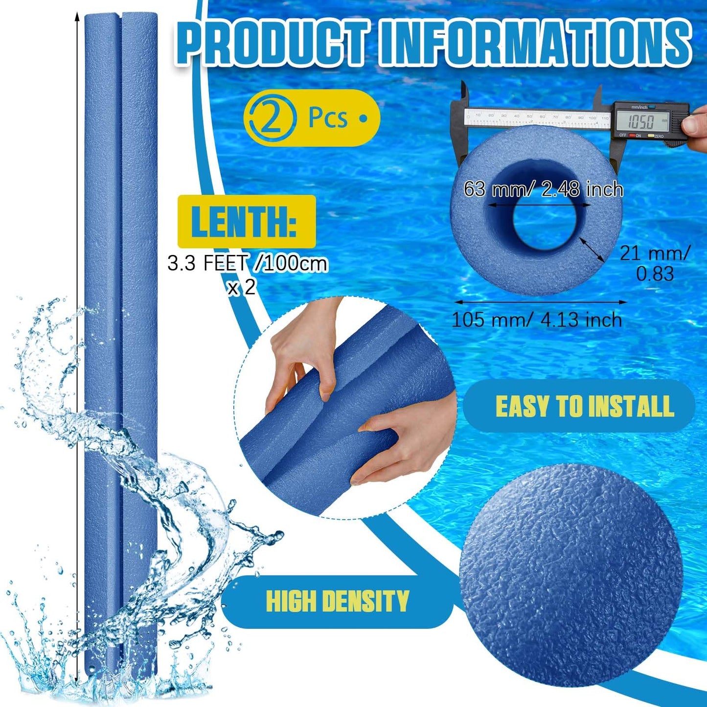 Hanaive 2 Pcs 40 Inch X 4.1 Inch Jumbo Pool Noodles Bulk Pool Noodles Foam Large Pre Slit Clamp Foam Protection Foam Tube Swim N