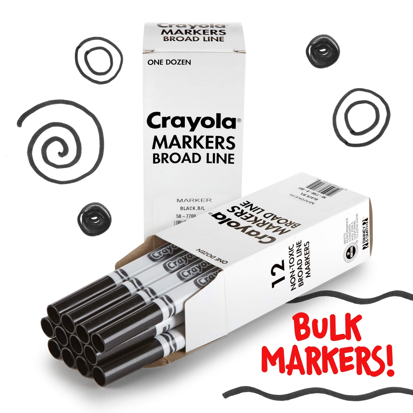 Crayola Broad Line Markers - Black, 12 Count, Nontoxic Plastic, Model 587700, Bulk School Supplies for Kids and Teachers