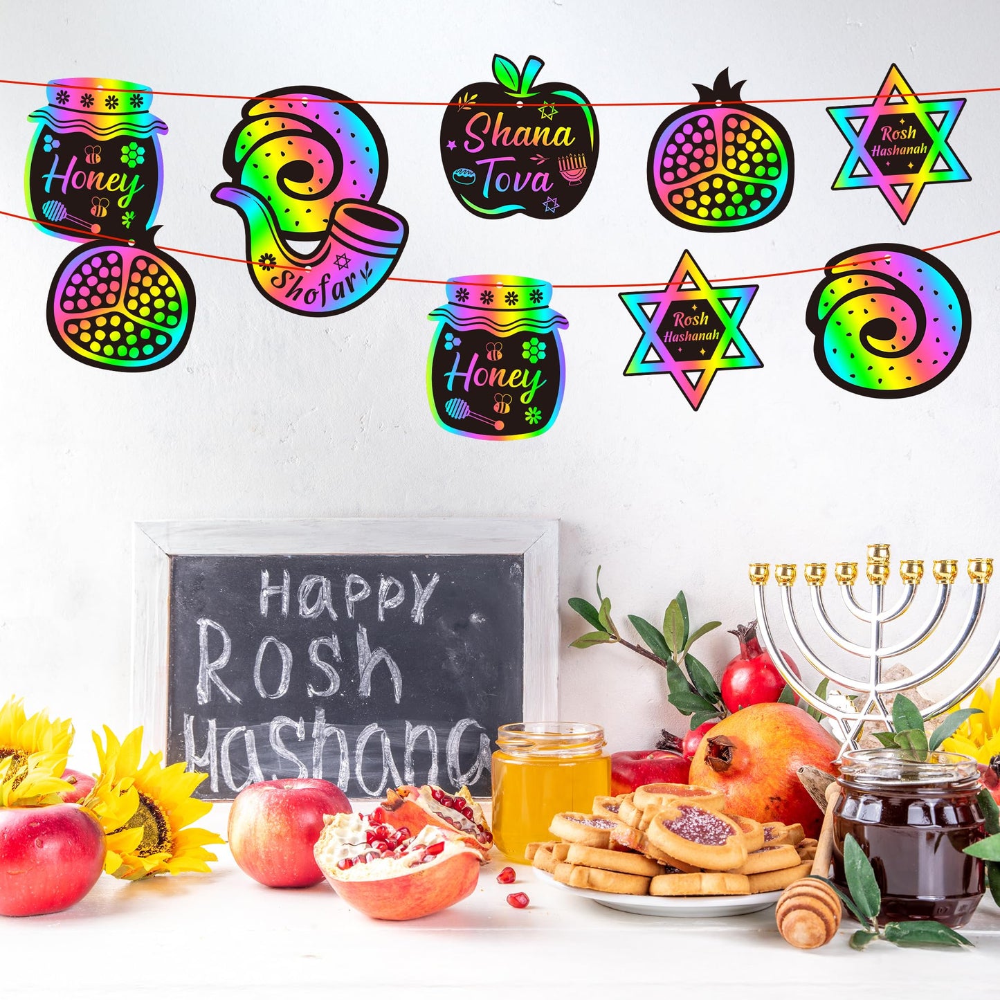 CY2SIDE 60PCS Rosh Hashanah Jewish New Year Scratch Card Gift Set for Kid, DIY Shana Tova Scratch Paper Art for Kids School Acti