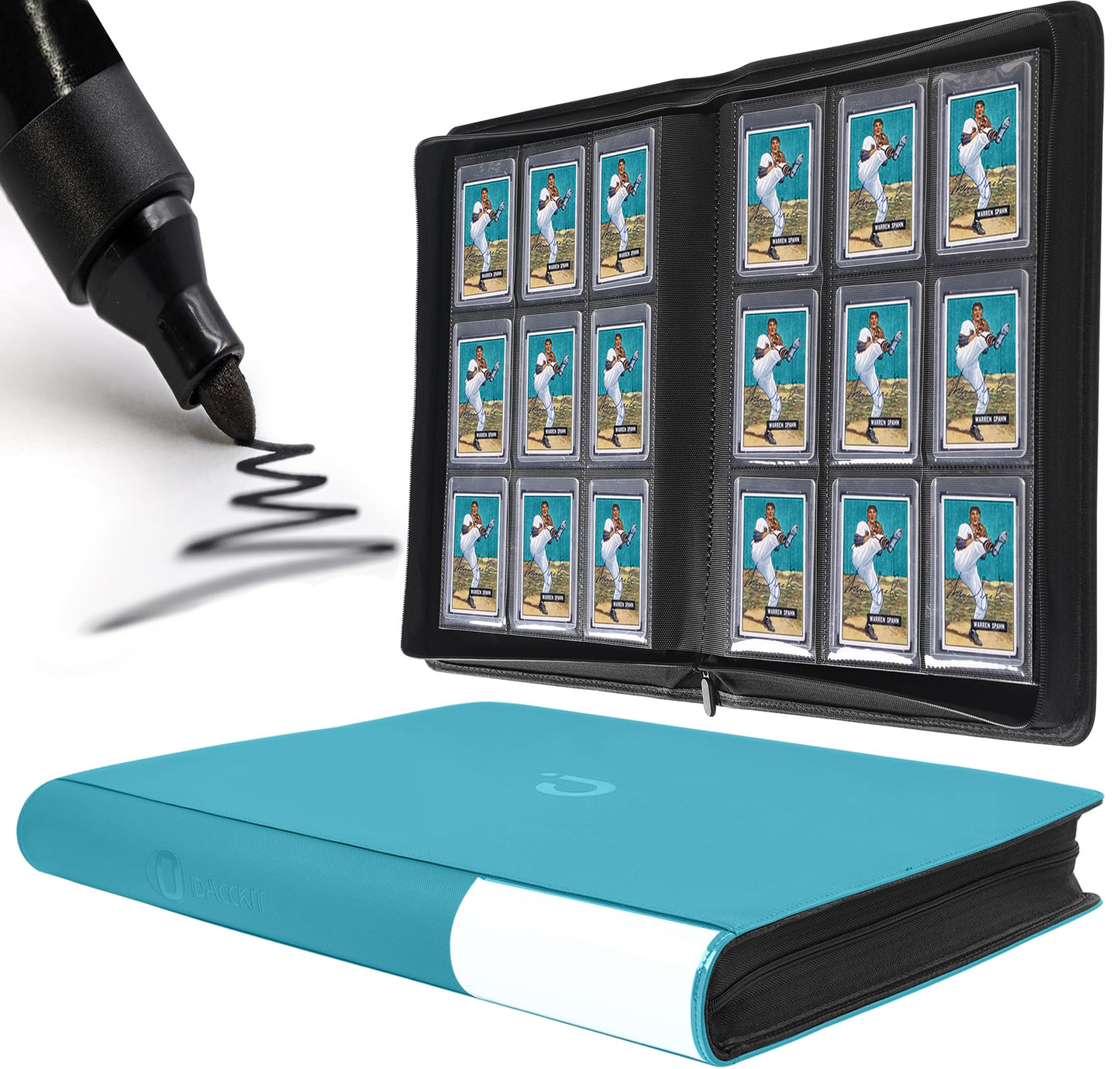 Toploader Binder  Holds 360 Top Loaders - 9-Pocket Top Loader Binder for 3 x 4 Rigid Card Holders for Trading Cards or Sports Cards  Model B - Classic Turquoise