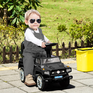 Aosom Kids Ride On Push Car, Suv Style Sliding Walking Car For Toddle With Horn, Music, Working Lights, Hidden Storage And Anti-Dumping System, Black