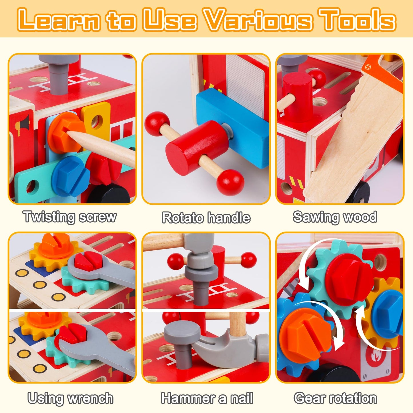 Toddler Tool Kit - 33 PCS Montessori Toddlers Tool Box, Kids Pretend Play Tools Set Age 2-4, STEM Educational Toys for Age 3, Wo