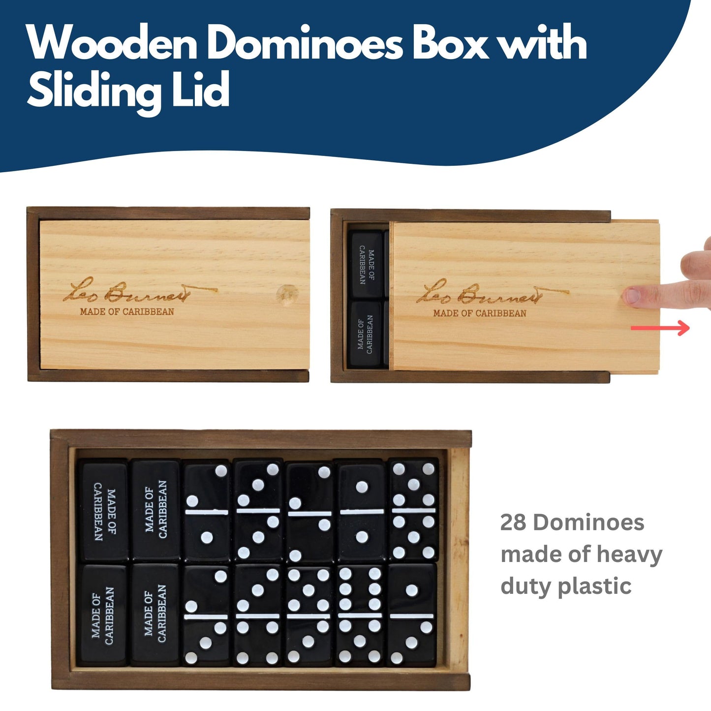 We Games Custom Engraved Double 6 Black Dominoes Set In Wooden Case