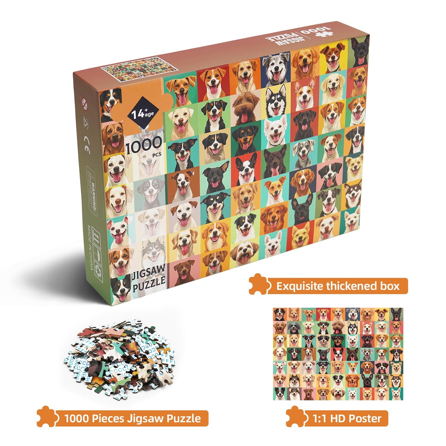 1000 Pieces Jigsaw Puzzles For Adults - Vibrant Dog Faces - Fun And Challenging Dog Puzzle For Family And Friends - Challenging